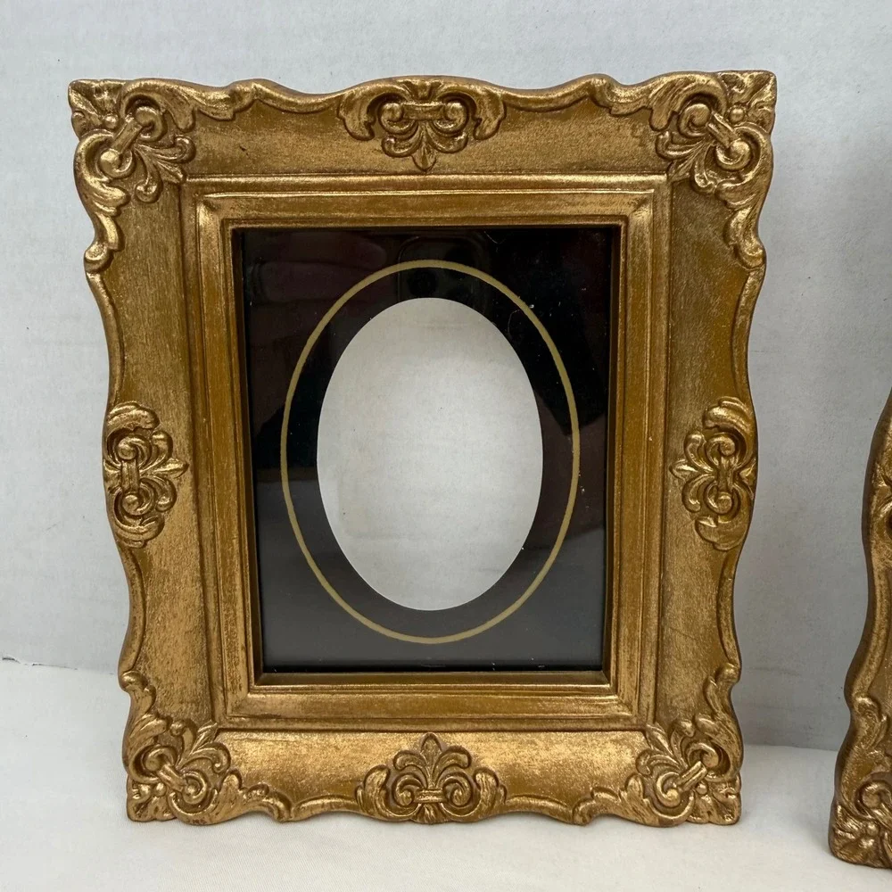 Vintage Gold Ornate Picture Frames Set of 2 Scalloped Scroll Wall Decor 6x7
